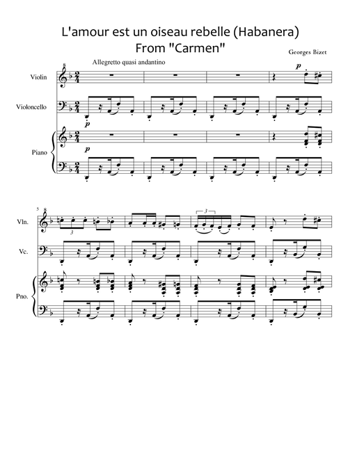 L'amour est un oiseau rebelle (Habanera) (Arr. Jacopo Colombi) - Georges Bizet (Instrumental Duet and Piano)