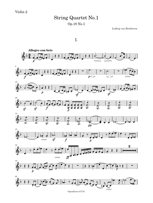 String Quartet No.1, Op.18 No.1 – Ludwig van Beethoven - Violin 2 PART