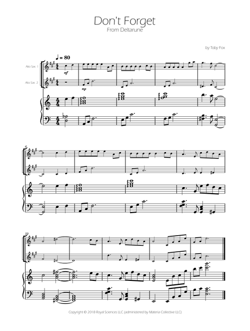 Don't Forget (Arr. Ygor Nunes Silva) - Toby Fox (Alto Saxophone Duet)