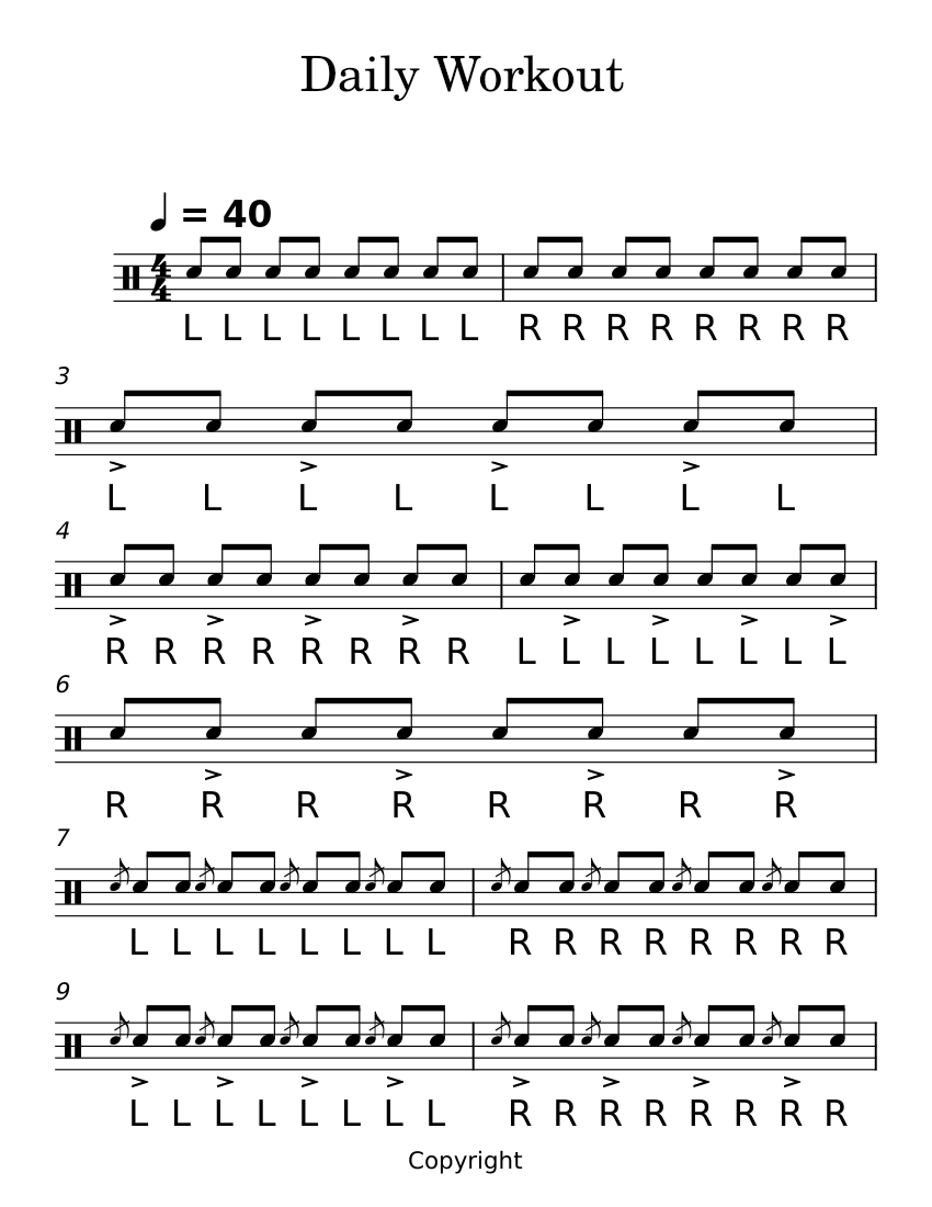 Daily Workout Sheet Music for Drum group (Solo) | MuseScore.com