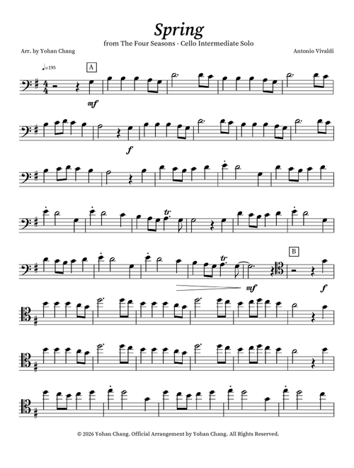 Spring from The Four Seasons (Arr. Yohan Chang) - Antonio Vivaldi (Cello Solo)