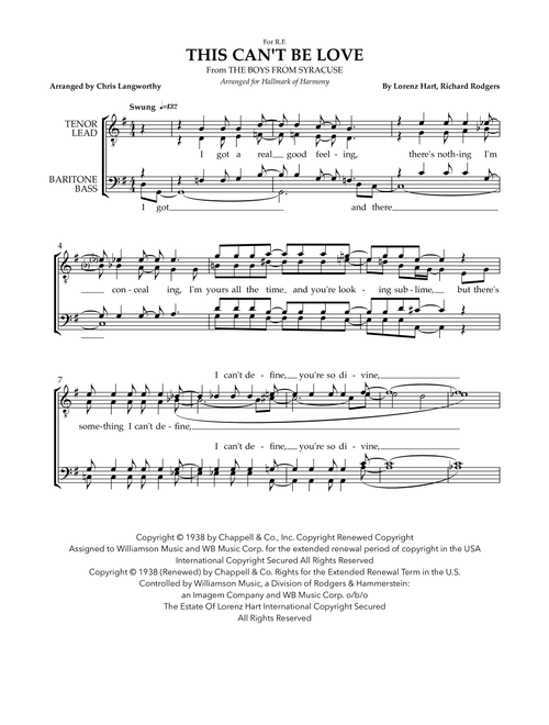 This Can't Be Love (Arr. Chris Langworthy) - Natalie Cole (Choral, TTBB)