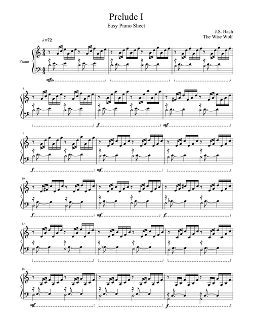 J.S. Bach - 1st Prelude - Arrangement - Easy Piano Sheet