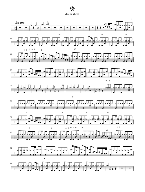 炎「鬼滅の刃」無限列車編 – リサ drum sheet