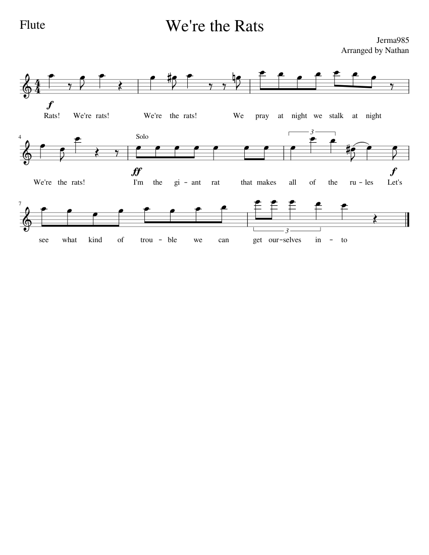 We re the Rats Flute Sheet Music for Vocals (Solo) | MuseScore.com
