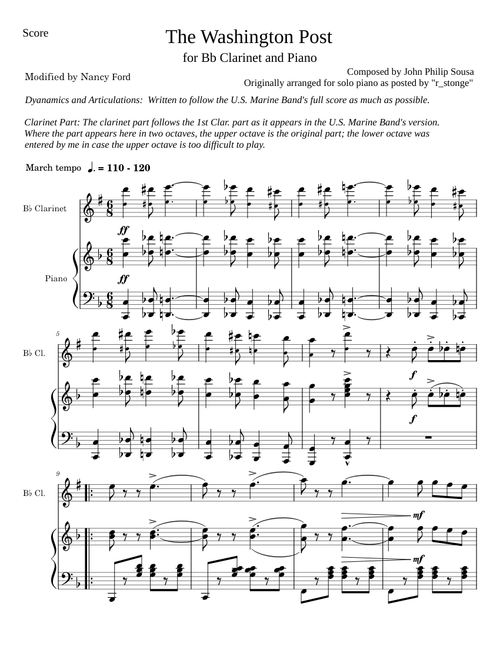 The Washington Post March – John Philip Sousa The Washington Post John Philip Sousa Bb Clarinet and Piano