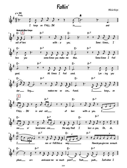Fallin'  (Lead sheet with lyrics )