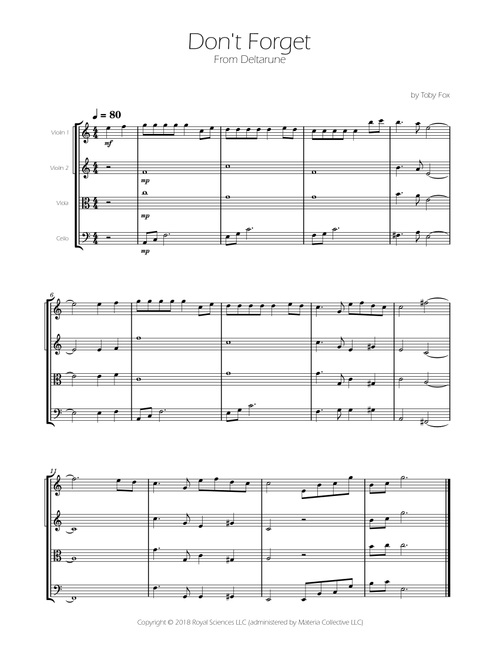 Don't Forget (Arr. Ygor Nunes Silva) - Toby Fox (String Quartet)
