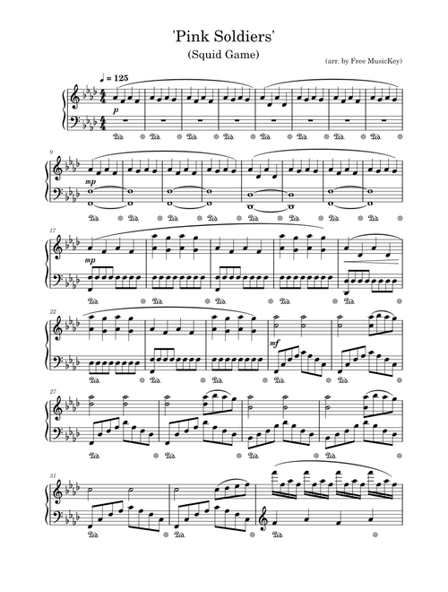 Squid Game 'Pink Soldiers' Easy Piano (Free MusicKey)