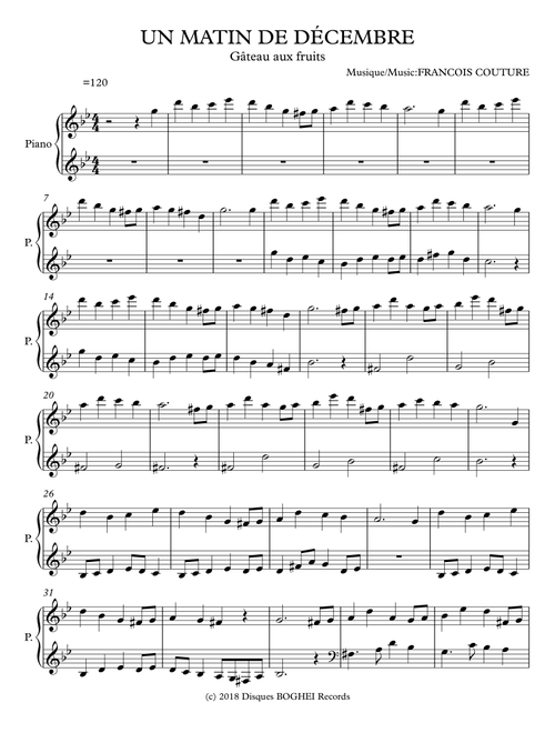 UN MATIN DE DÉCEMBRE - Gâteau aux fruits - Francois Couture (Easy Piano)