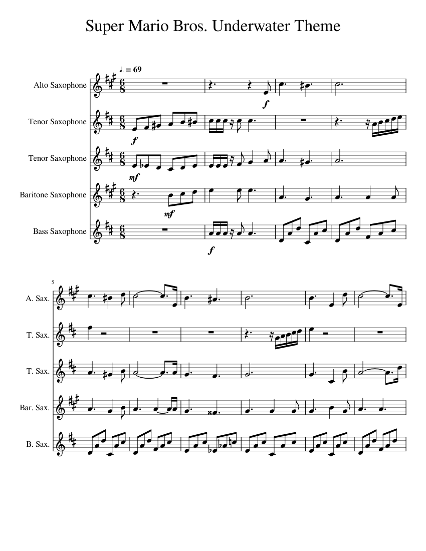 Super Mario Bros. Underwater Theme Sheet Music for Saxophone alto ...