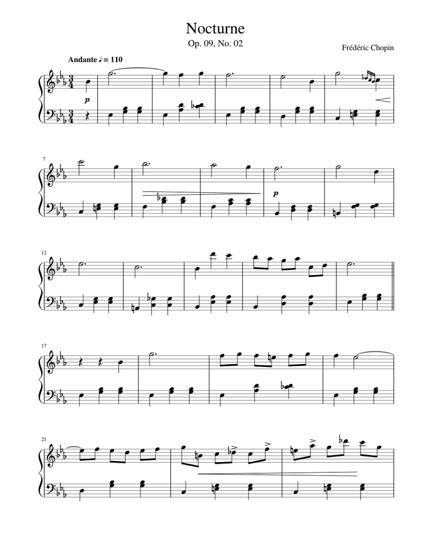 Partition Chopin Nocturne Op 9 No 2 Facile Nocturne in E-flat Major, Op. 9, No. 2 (Easy) Sheet music for Piano (Solo)  | Musescore.com