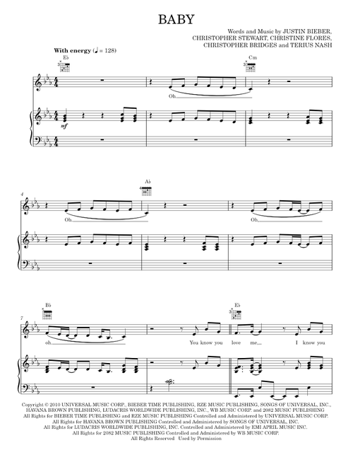 Baby (feat. Ludacris) - Justin Bieber, Ludacris (Piano-Vocal-Guitar)