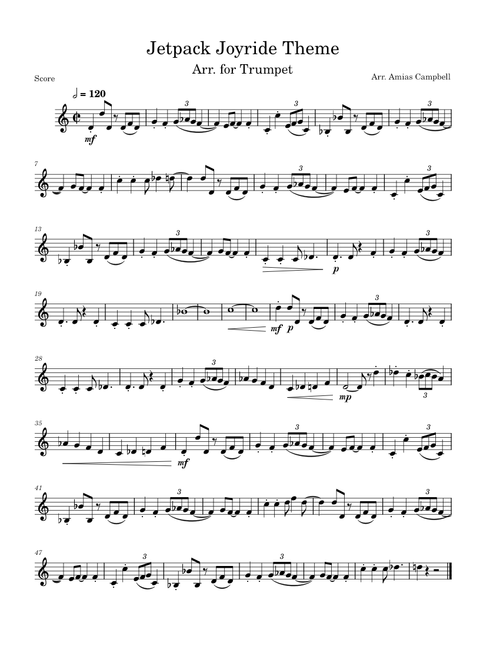 Jetpack Joyride Theme, Arr. for Trumpet