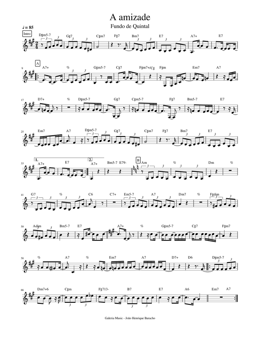 A amizade - Fundo de quintal Sheet music for Piano (Solo) | Musescore.com