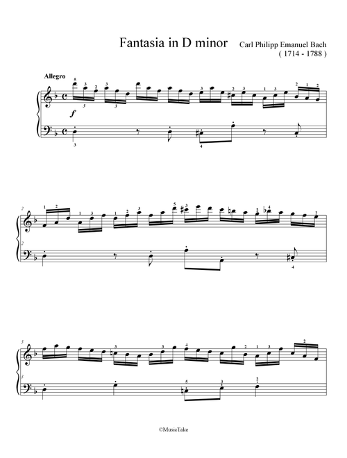 Bach C.Ph.E. Fantasia in D minor (Arr. Benjamin Choupak) (Easy Piano)