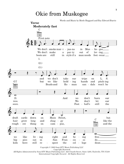 Okie From Muskogee - Merle Haggard (Ukulele)