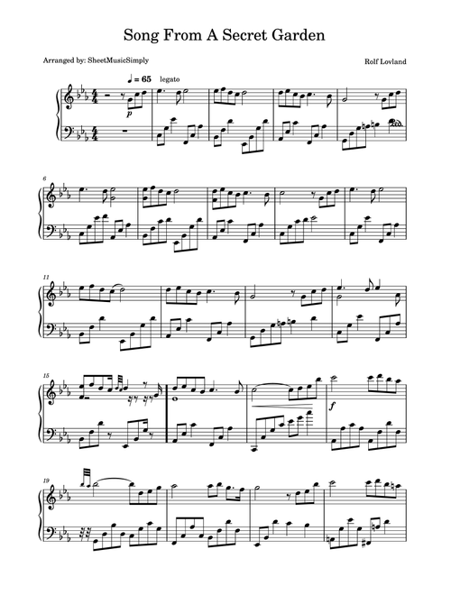 Song From A Secret Garden (korean Version) (Arr. SheetMusicSimply) - Youngok Shin (Piano Solo)