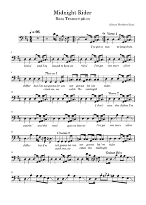 Play Official version of Midnight rider Sheet Music by The Allman ...