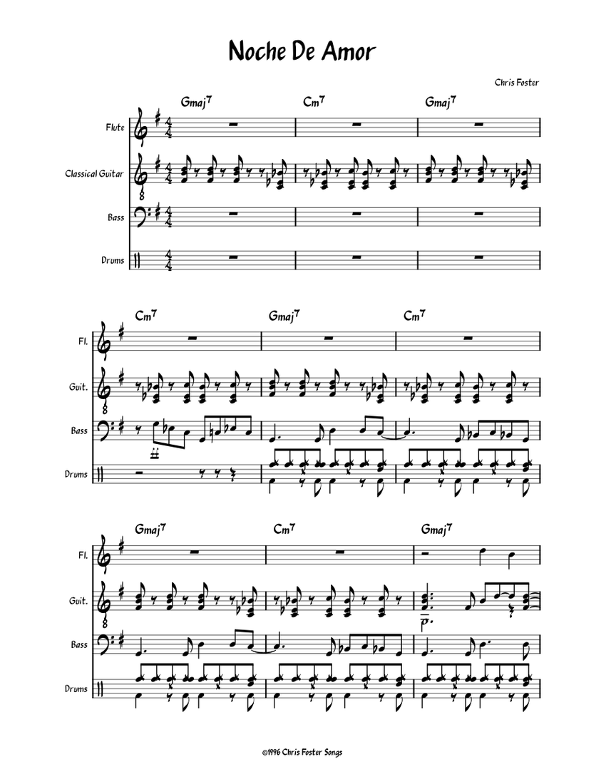 Noche De Amor Sheet Music with Chords for Flute, Guitar, Bass guitar ...