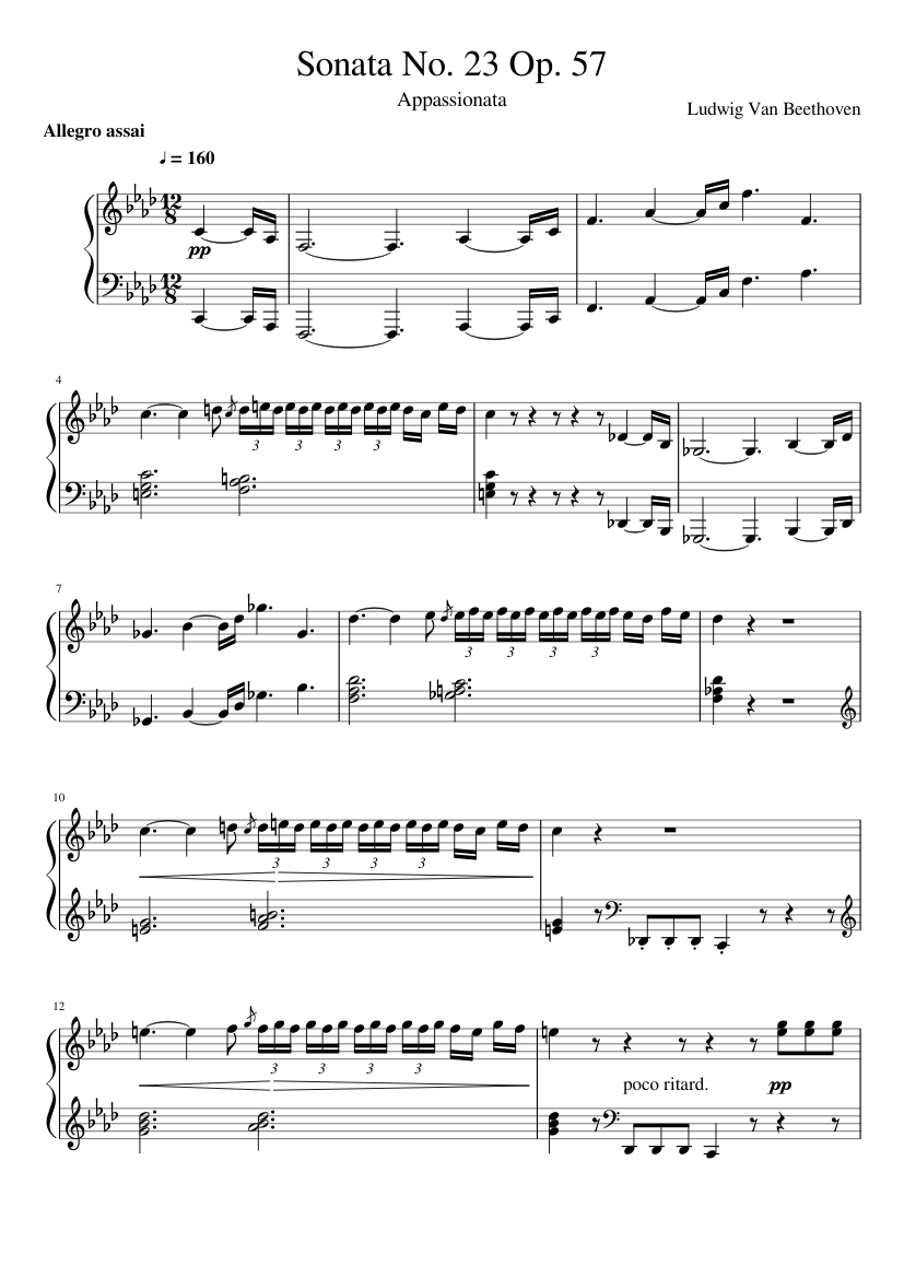 Beethoven - Sonata No. 23 Op. 57 (Appassionata) Sheet music for Piano  (Solo) | Musescore.com