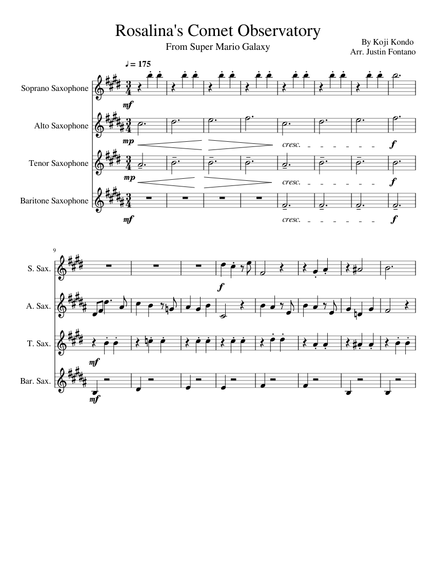 Rosalina's Comet Observatory Sheet music for Saxophone alto, Saxophone