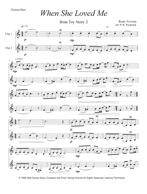 When She Loved Me (Arr. P. R. Frederick) - Sarah McLachlan (Clarinet Duet)