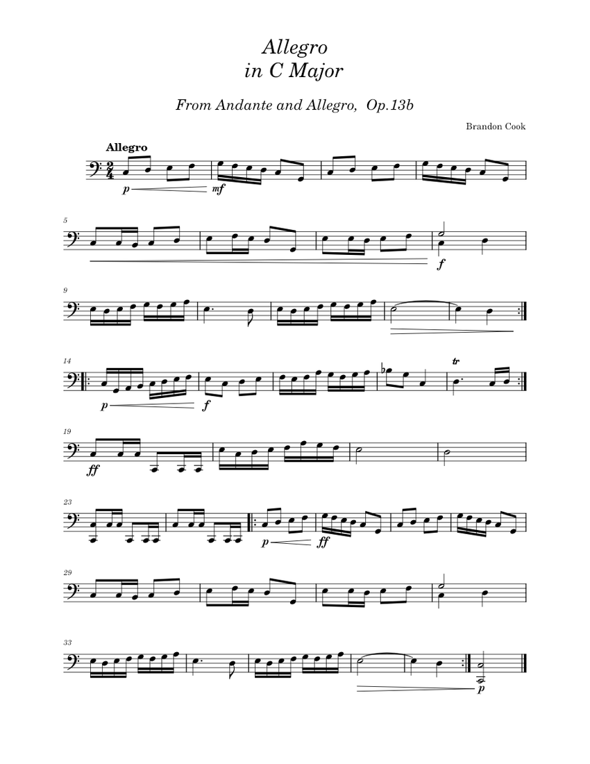 Allegro in C Major Sheet Music for Cello (Solo) | MuseScore.com