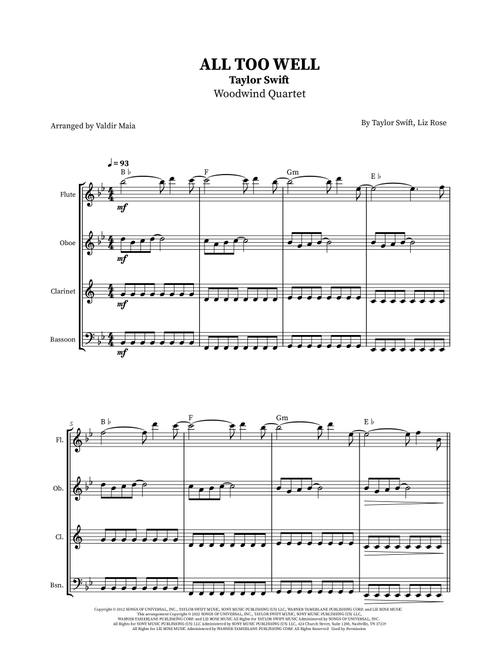 All Too Well (Arr. Valdir Maia) - Taylor Swift (Woodwind Ensemble)