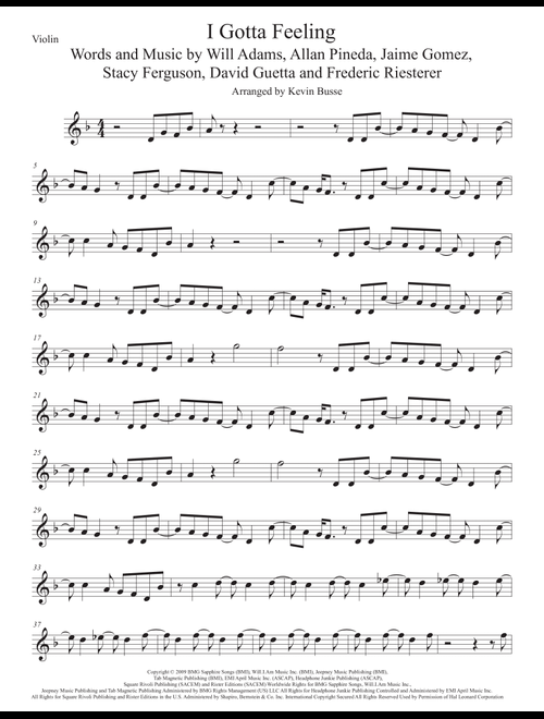 I Gotta Feeling (Arr. Kevin Busse) - The Black Eyed Peas (Violin Solo)