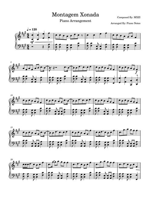 Montagem Xonada (Arr. Piano Notes) - Mx Zi, Samir Silva Santos, Dj Javi26 (Easy Piano)