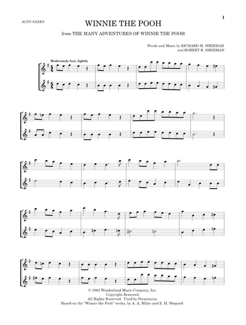 Winnie The Pooh (from The Many Adventures Of Winnie The Pooh) - Sherman Brothers, Robert B Sherman, Richard M Sherman (Alto Saxophone Duet)