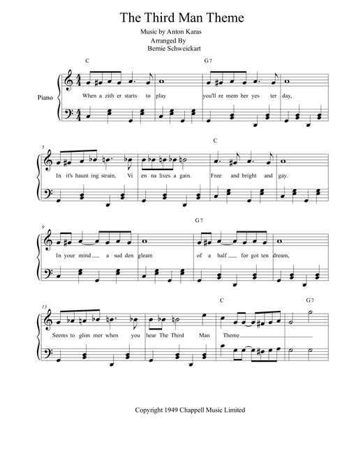 The Third Man (the Harry Lime Theme) (Arr. Bernie Schweickart) - Anton Karas (Piano-Vocal-Guitar (Piano Accompaniment))
