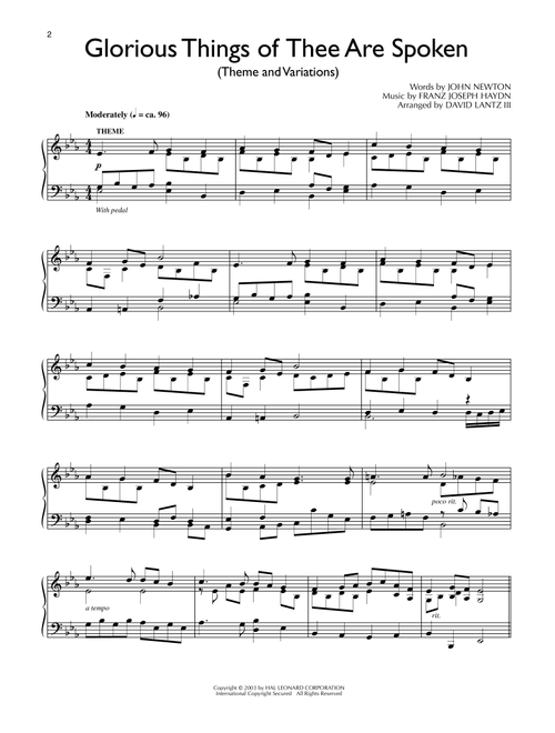 Glorious Things Of Thee Are Spoken (arr. David Lantz III) - Franz Joseph Haydn, John Newton (Piano Solo)