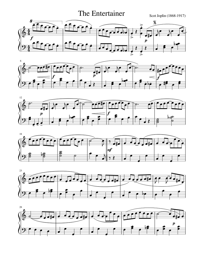 The Entertainer (simplified) Sheet Music for Piano (Solo) easy ...