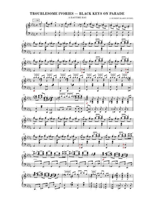 Troublesome Ivories (Black Keys On Parade) – James Hubert Blake (Eubie) (c. 1914/71)
