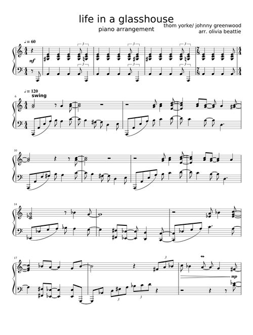 radiohead jazz piano arr. - life in a glasshouse