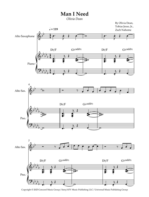 Man I Need (Arr. Wesley S. SIlva) - Olivia Dean (Alto Sax and Piano)