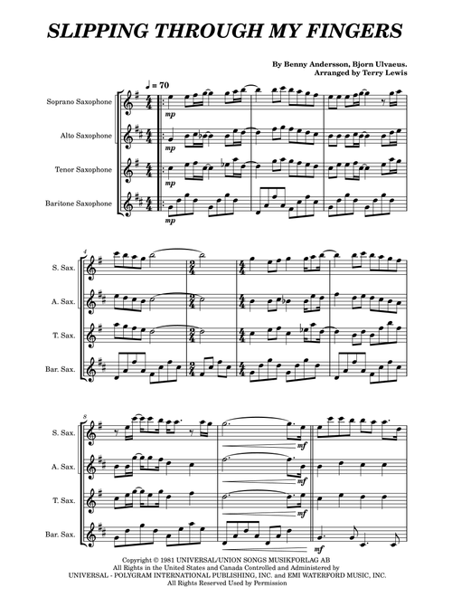 Slipping Through My Fingers (Arr. Terry Lewis) - ABBA (Woodwind Ensemble)