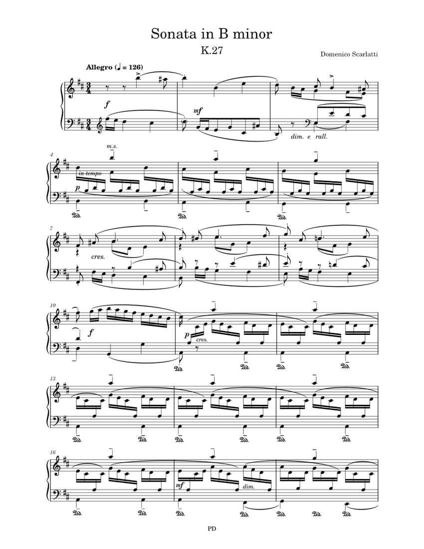 Scarlatti - Sonata in B minor, K.27 Sheet Music for Piano (Solo