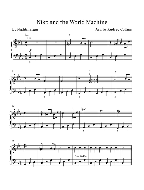 Niko and the World Machine (Arr. Audrey Collins) - Nightmargin (Easy Piano)