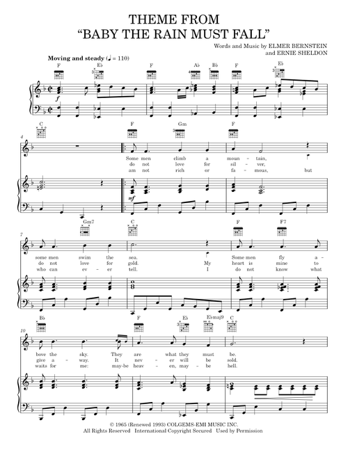 Theme From "Baby The Rain Must Fall" - Glenn Yarbrough (Piano-Vocal-Guitar)