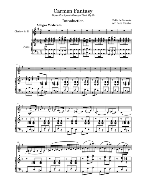 Pablo de Sarasate: Carmen Fantasy for Clarinet and Piano (Arr. Saho Omukai) (Clarinet and Piano)