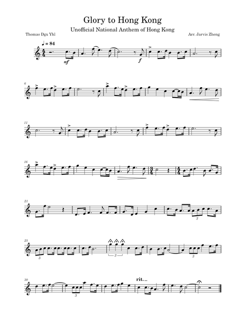 Glory to Hong Kong – Thomas dgx yhl - Clarinet