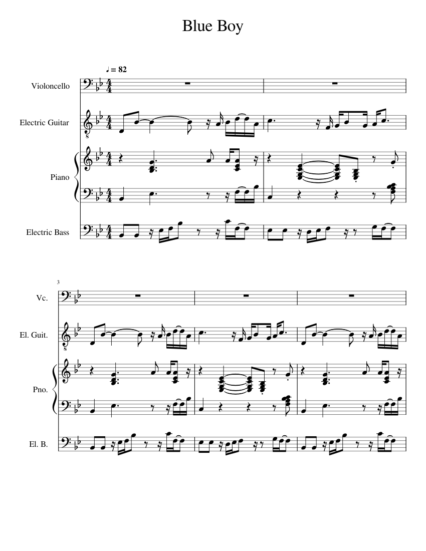 Blue Boy Mac DeMarco Sheet music for Piano, Cello, Guitar, Bass guitar (Mixed Quartet