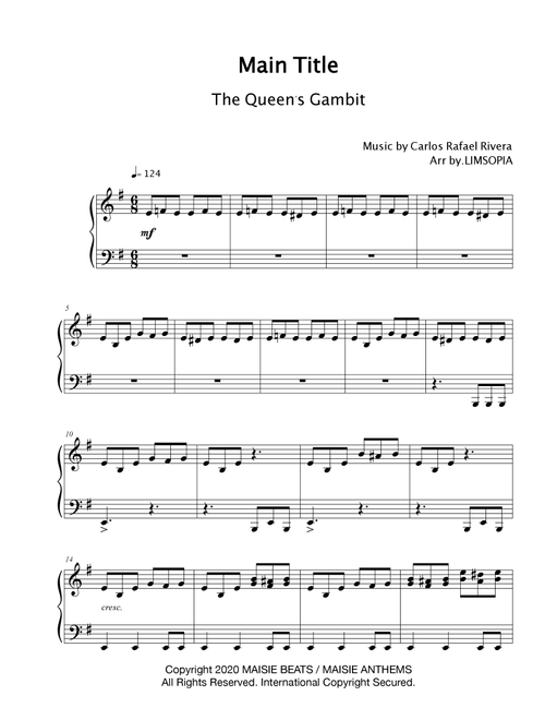 The Queen's Gambit (Arr. LIMSOPIA) - Asuka Ito, Carlos Rafael Rivera, Carlos Rivera (Easy Piano)