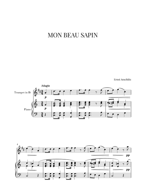 Mon Beau Sapin for Trumpet and Piano (Arr. Cadenza Editions) - Ernst Anschütz (Trumpet and Piano)