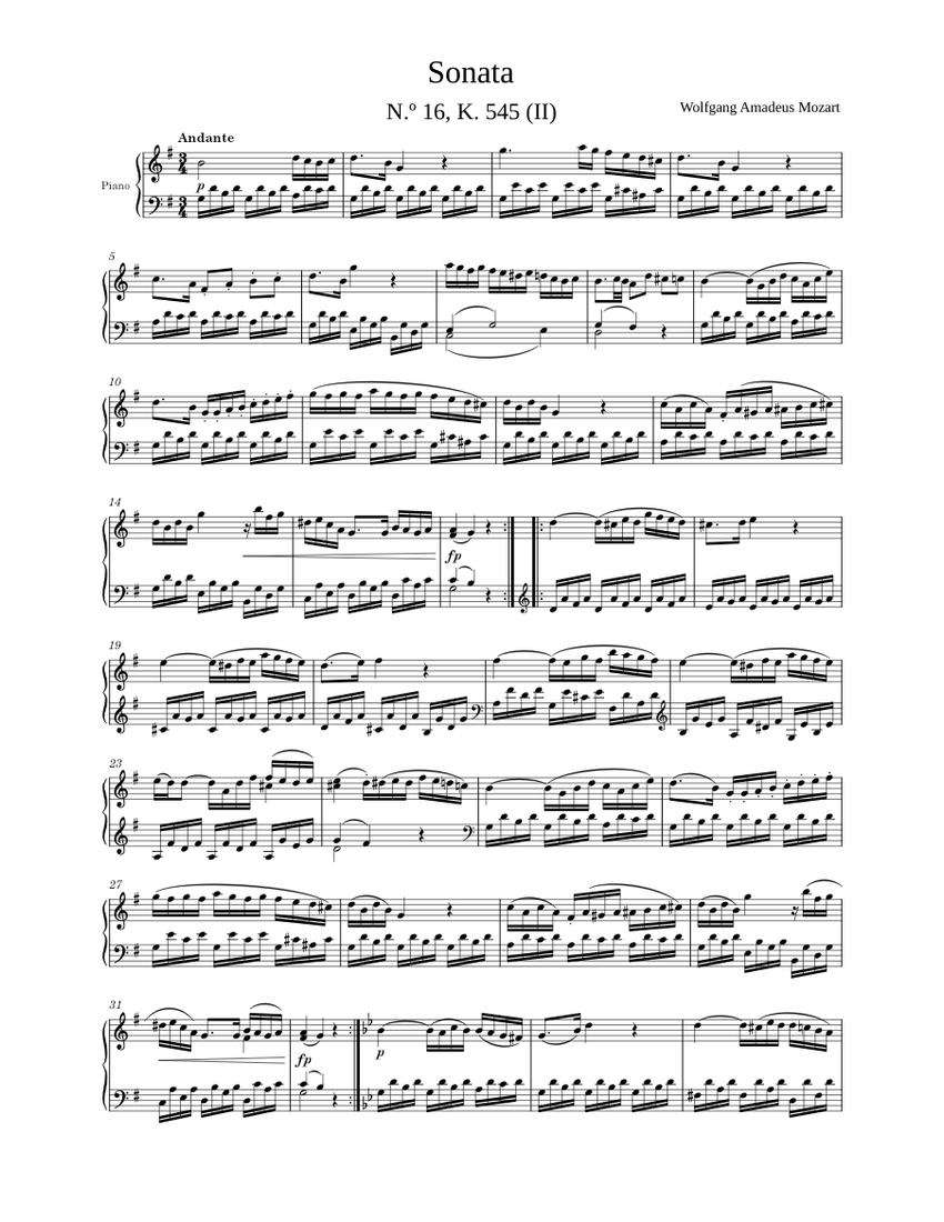 Piano Sonata No.16 in C major, K.545 Wolfgang Amadeus Mozart Sheet