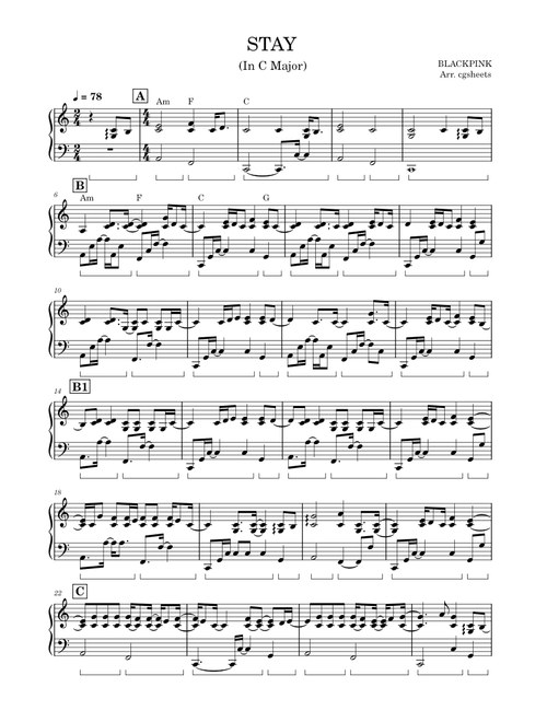 STAY — BLACKPINK (Piano in C Major)