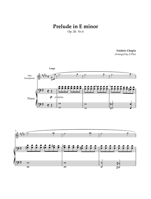 Prelude in E minor (Op. 28, Nr. 4) (Arr. Phee) - Frédéric Chopin (Alto Sax and Piano)
